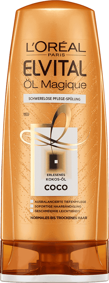 Pflege Fuer Trockenes Haar Elvital Oel Magique Coco Schwerelose Pflege Spuelung Packshot